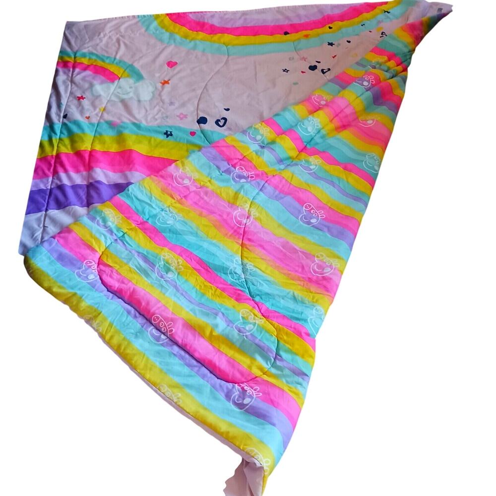 2003 PEPPA PIG & UNICORN Twin Comforter Pink & Rainbow Reversible 71x 81.5 Vntg - Picture 3 of 16